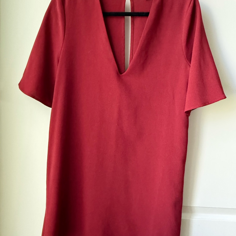 American Apparel Deep Red Mini Dress with V-Neck